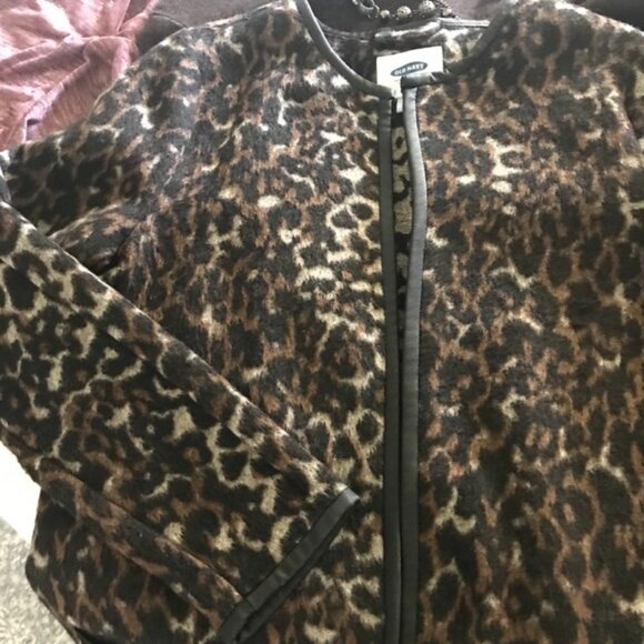 🔥🐾🔥Beautiful Coffee Black Animal Print Coat Jacket Cardigan Faux Leather Trim - Picture 9 of 12